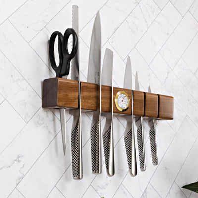 Multifunctional Wood Magnetic Knife Holder with Thermometer and Hygrometer 325x55x50mm