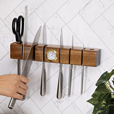 Multifunctional Wood Magnetic Knife Holder with Thermometer and Hygrometer 325x55x50mm