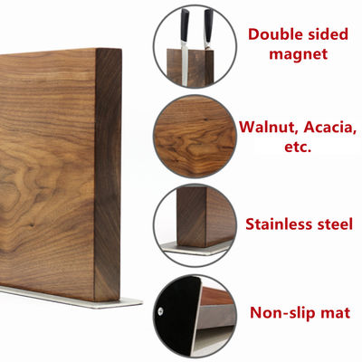 260x240x32 mm Double Sided Magnetic Knives Holder with Permanent Bamboo Acacia Walnut