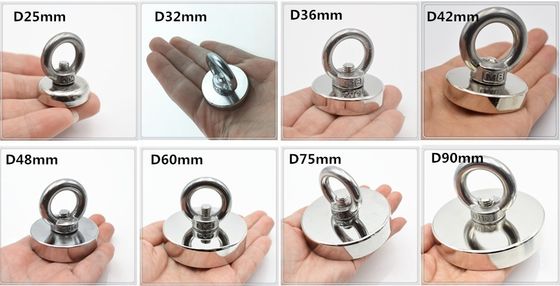 Grade NdFeb Dia 75mm 230KG Pull Force Super Strong Neodymium Fishing Magnet with Eyeblot