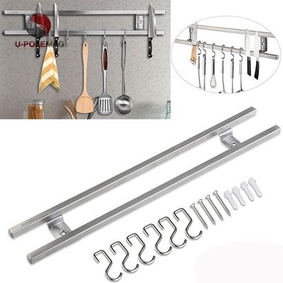 Sturdy and Durable 18 Inch Square Tubes Stainless Steel Magnetic Knife Holder with Hook