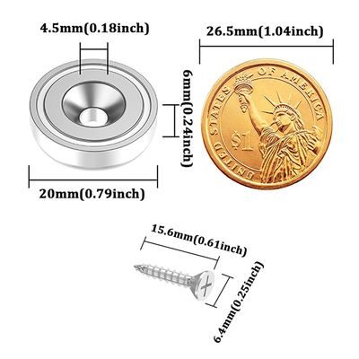D20 MM 20lbs NdFeB Pot Magnet with Countersunk Hole Total height H 7.2 mm Hole d1 4.5 mm