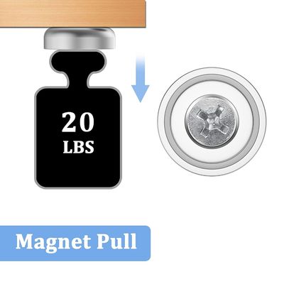 D20 MM 20lbs NdFeB Pot Magnet with Countersunk Hole Total height H 7.2 mm Hole d1 4.5 mm