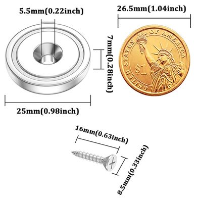Super Power 25mm Cup Magnet with Countersunk Hole Strength approx. 19kg Hole d1 5.5mm