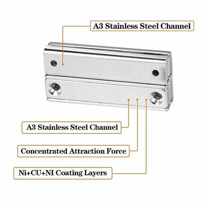 Permanent Neodymium Channel Fastening Magnet with Countersunk Holes and Plastic Spacer