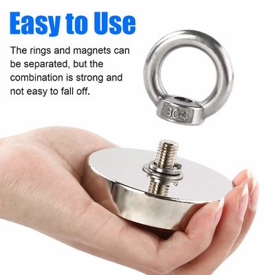 120KG Pull Recovery Neodymium Fishing Magnet with Precise Tolerance /-1% and Rope Eyebolt
