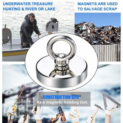 120KG Pull Recovery Neodymium Fishing Magnet with Precise Tolerance /-1% and Rope Eyebolt