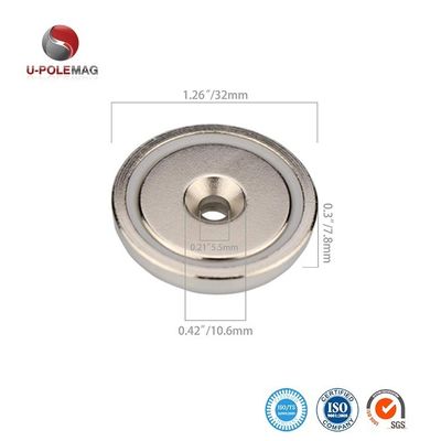 75kg Force Neodymium NdFeB Shallow Pot Magnet with Countersunk Mounting Hole D48x10.8mm