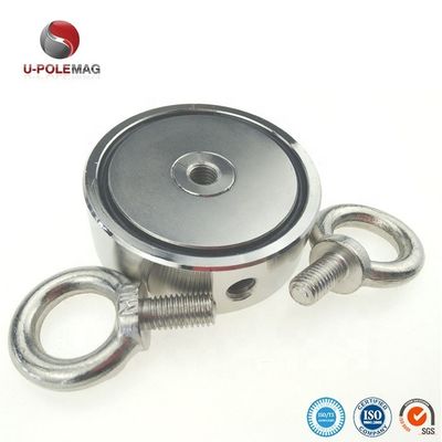 D75mm 200 kg Pull Force Double Sided Round Strong Magnetic Fishing Kit Salvage Magnet with Hook