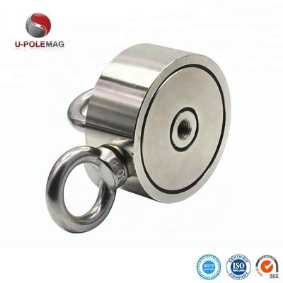 D75mm 200 kg Pull Force Double Sided Round Strong Magnetic Fishing Kit Salvage Magnet with Hook