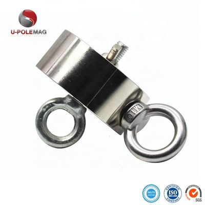 D75mm 200 kg Pull Force Double Sided Round Strong Magnetic Fishing Kit Salvage Magnet with Hook