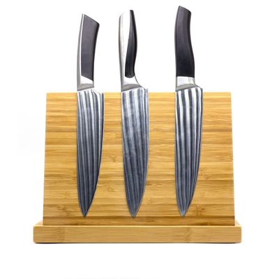 ISO9001 2000 System Natural Bamboo Wood Magnetic Knife Block Holder Customized Design