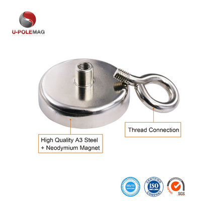 A3 steel NdFeB magnet 148 LBS 67 KG Pulling Force D48mm Rare Earth POT Magnet with Eyebolt