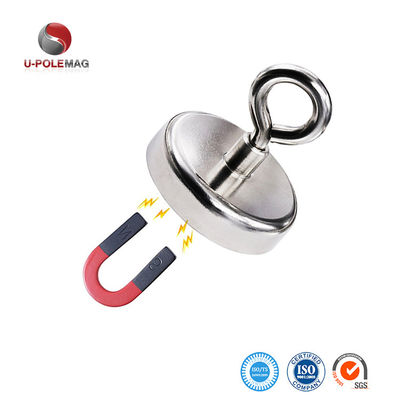 A3 steel NdFeB magnet 148 LBS 67 KG Pulling Force D48mm Rare Earth POT Magnet with Eyebolt