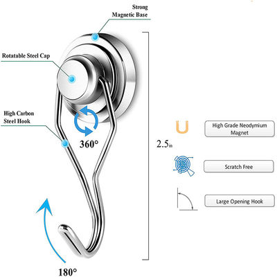 Strong Pull Force Pot Magnet with 180 Free Rotation Swivel Hook and Customized Design