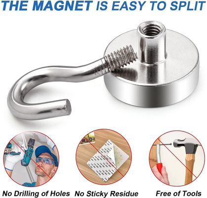 Ndfeb Grade D16 D20 D32 Strong Permanent Pot Magnetic Hook Sliver Neodymium Magnet Hook