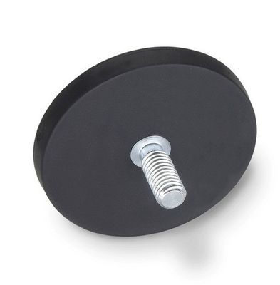 D88x8mm Round Rubber Coated Magnet Base With Outer Thread 45kg Pull Force Round Shape
