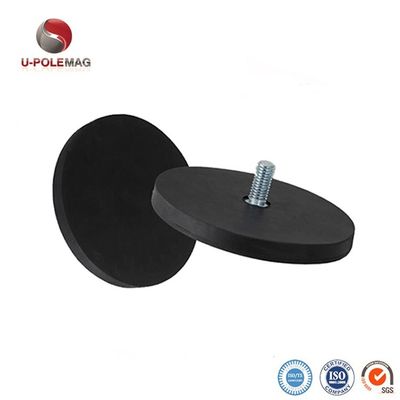 D88x8mm Round Rubber Coated Magnet Base With Outer Thread 45kg Pull Force Round Shape