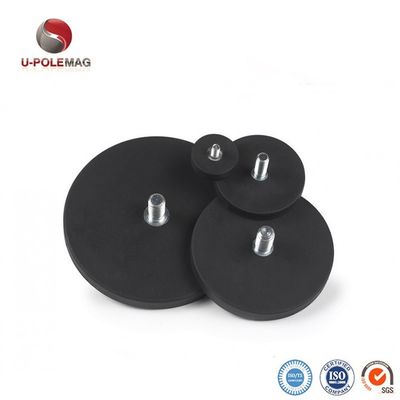 D88x8mm Round Rubber Coated Magnet Base With Outer Thread 45kg Pull Force Round Shape