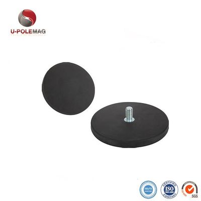 D88x8mm Round Rubber Coated Magnet Base With Outer Thread 45kg Pull Force Round Shape