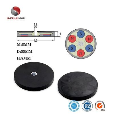 Strong Pull Neodymium Rubber Coated Pot Magnet With M4 Internal Thread Non Slip Mount
