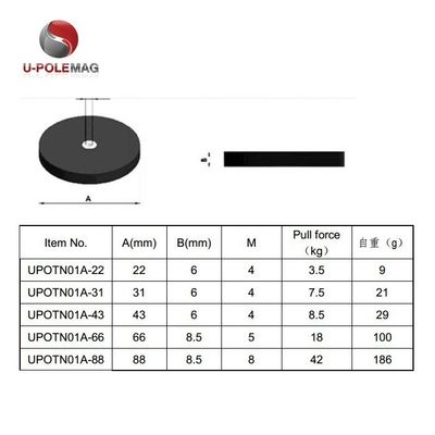 Strong Pull Neodymium Rubber Coated Pot Magnet With M4 Internal Thread Non Slip Mount