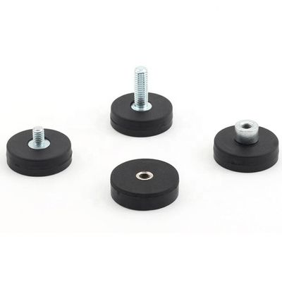 Neodymium Round Magnet D22x6mm with M4 Flat Female Thread Gripper and Rubber Surface
