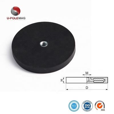 Neodymium Round Magnet D22x6mm with M4 Flat Female Thread Gripper and Rubber Surface