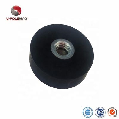 Neodymium Round Magnet D22x6mm with M4 Flat Female Thread Gripper and Rubber Surface