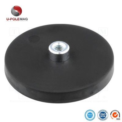 80 Degree Celcius Rubber Coated NdFeB Pot Magnet with Tapped Pin and Cutting Service