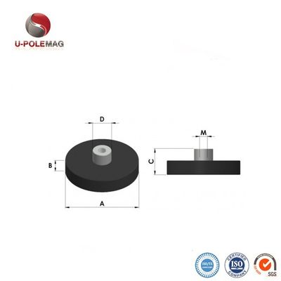 80 Degree Celcius Rubber Coated NdFeB Pot Magnet with Tapped Pin and Cutting Service