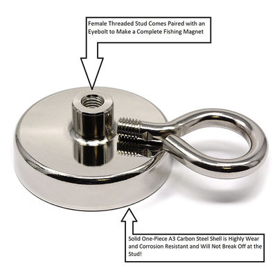 Permanent Fishing Magnet Dia 2.95&quot; for Best 405 LB Neodymium Rare Earth Composite