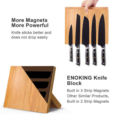 Custom Design Magnetic Knife Block Natural Bamboo Stand Holder with Strong Magnets