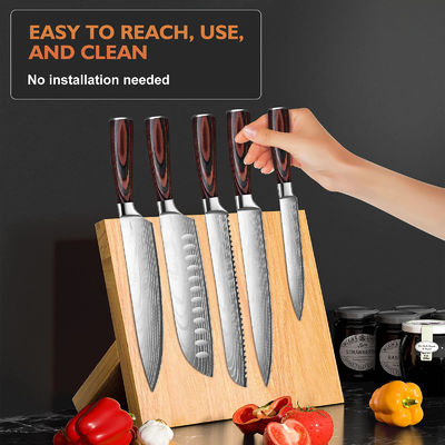 Custom Design Magnetic Knife Block Natural Bamboo Stand Holder with Strong Magnets