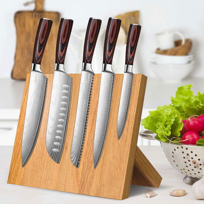 Custom Design Magnetic Knife Block Natural Bamboo Stand Holder with Strong Magnets