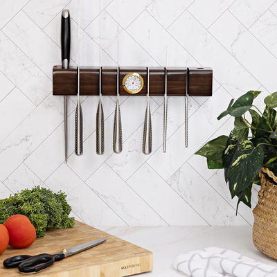 Acacia Wood Knife Holder featuring Super Strong Magnets and Multifunctional Hygrometer