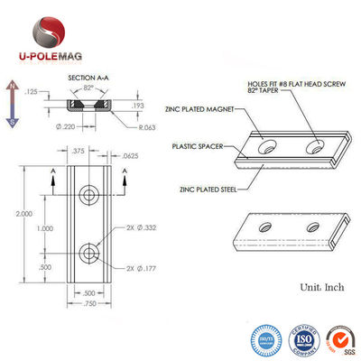 Industrial Grade N52 Square NdFeb Pot Magnet with Countersunk Hole and Nickel Coating