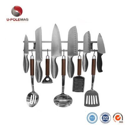 18 Inch Square Tubes Stainless Steel Magnetic Knife Strip with 6 Hooks for Kitchen Utensil Holder Tool Organizer
