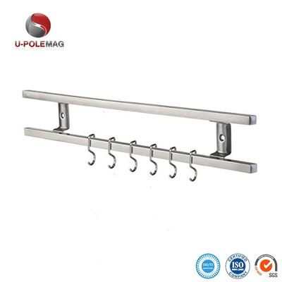 18 Inch Square Tubes Stainless Steel Magnetic Knife Strip with 6 Hooks for Kitchen Utensil Holder Tool Organizer