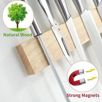 Eco-friendly 16 inch Magnetic Knife Strip Rubber Wood Kitchen Magnet Holder for Wall