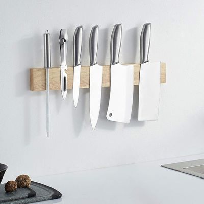 Bamboo Wood Kitchen Knife Magnetic Holder Strong Powerful Knife Rack Storage Display Organizer