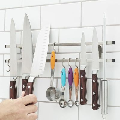 Modern Kitchenroom Block Tube Stainless Steel Magnetic Knife Holder with Hanger Hook