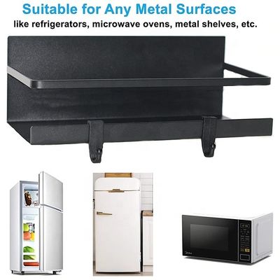 Magnetic Fridge Organizer With Black Seasoning Racks And Free Hooks