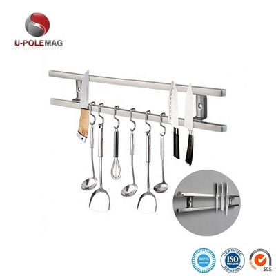 304 Stainless Steel Magnetic Knife Bar Rack with 6 Hooks and Ferrite Magnet Type 10 Inch