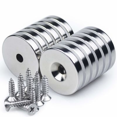Golden Customized Neodymium Magnet with Countersunk Hole and Axial Magnetism Direction